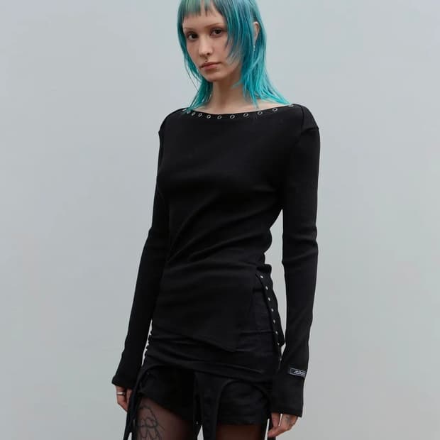 락케이크 Snap Button Unbalanced Top - Black