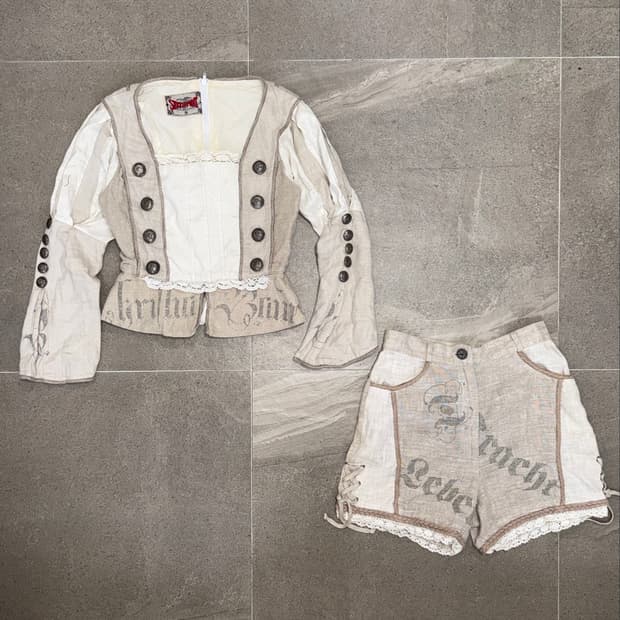 Beige linen double button corset blouse 