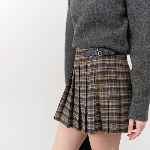 던스트 PLEATS MINI CHECK SKIRT NAVY CHECK