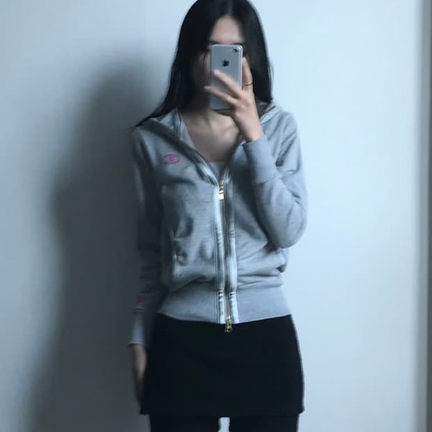 챔피온 일판 큐빅로고 그레이 후드집업 