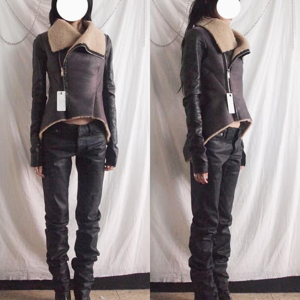 릭오웬스 12fw olmar&mirta 하이넥 드레이프 무스탕자켓