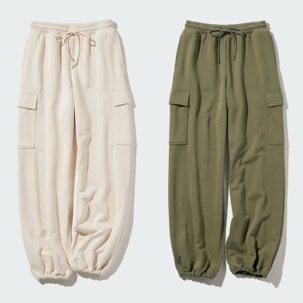 유니클로 스웨트 카고 팬츠 올리브 오프화이트 긴기장 S