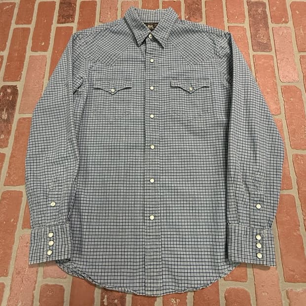 RRL 더블알엘 슬림핏 체크 웨스턴 셔츠 블루