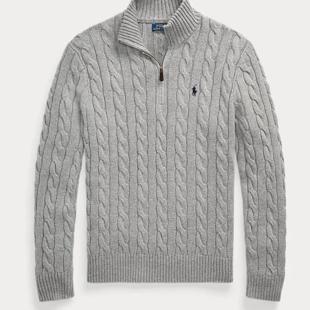 폴로 랄프로렌  코튼 케이블  하프 집업 스웨터