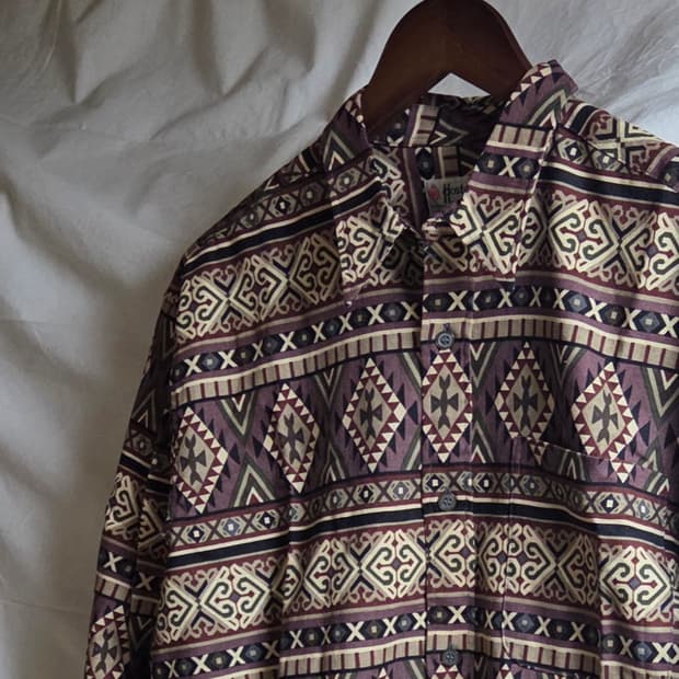 빈티지 아즈텍 패턴 코튼 100 셔츠 L