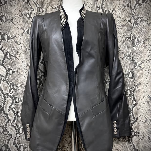 Unbalanced Stud Detail SheepSkin Jacket