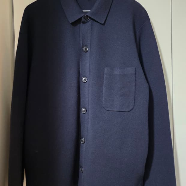 유니클로 밀라노립 셔츠 칼라 가디건 네이비 L