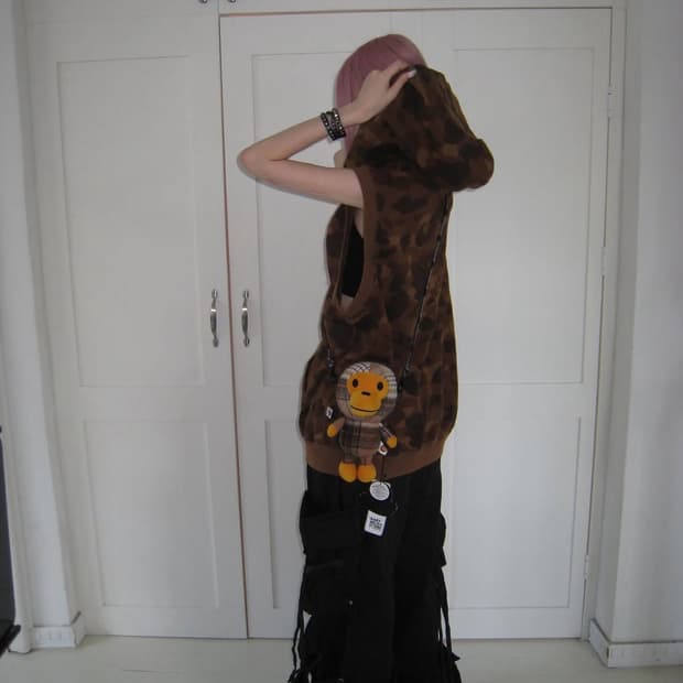 베이프 투웨이 베스트 조끼 후드집업 L 갈계 황계