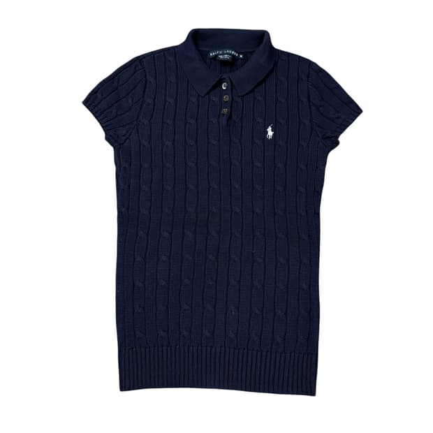 (M) 폴로 랄프로렌 여성 케이블 반팔 니트 네이비