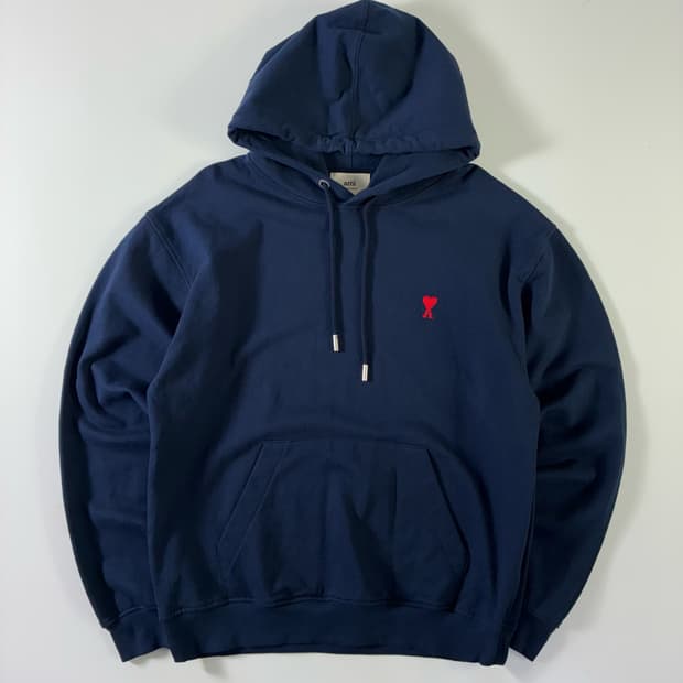 Ami  아미 스몰하트 로고 네이비 후드티 