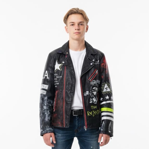 헐리우드 트레이딩 컴퍼니 / 타투낙서 페인팅 양가죽 바이커 자켓