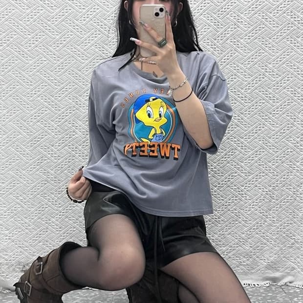 루니툰즈 레트로 희귀 90's 트위티 프린팅 반팔티 100 C12586
