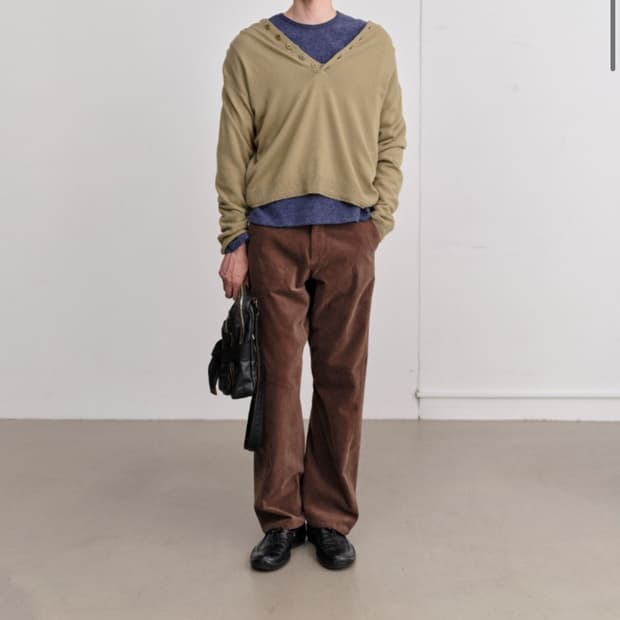 Colorcolour 버튼 후디 니트 올리브