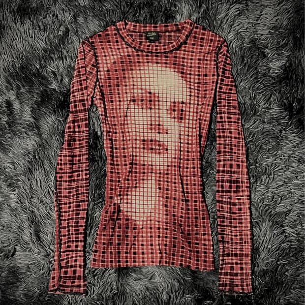 Jean Paul Gaultier 걸프린팅 레드체크 시스루 메쉬 롱슬리브