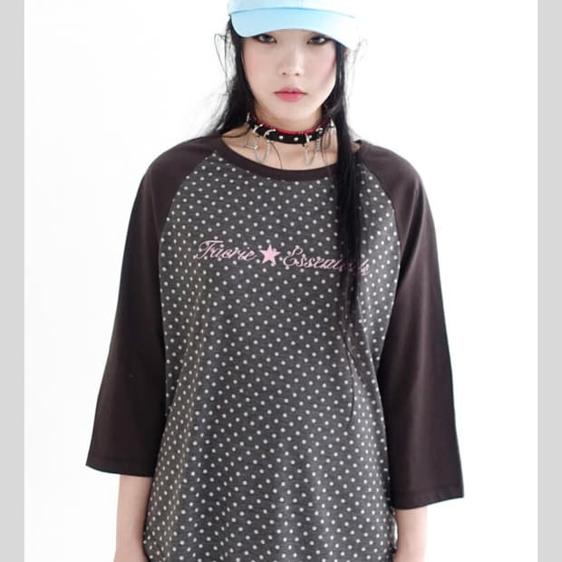 샵페어리 도트 슬리브 차콜 dot raglan sleeve
