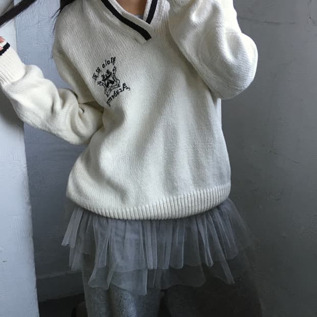 폴로스포츠 00‘s 엠브로이드 아이보리 크리켓 니트