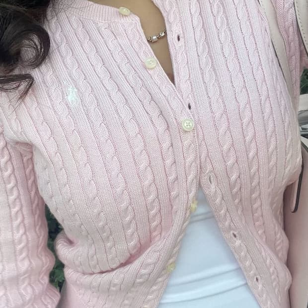 폴로 랄프로렌 핑크 딸기우유 케이블 가디건 (새상품)