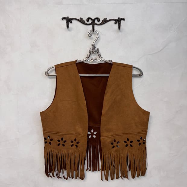 Camel brown punching fringe vest