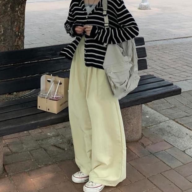 바온 티온 밴딩 와이드팬츠 올리브