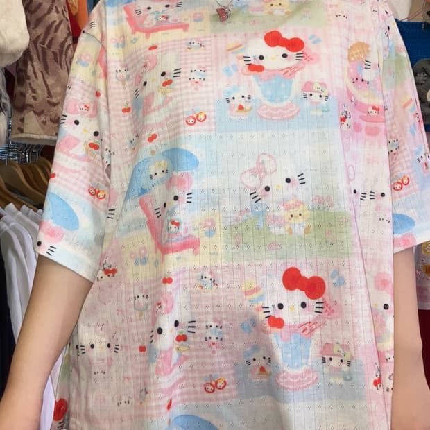 키티 니트 반소매 티셔츠