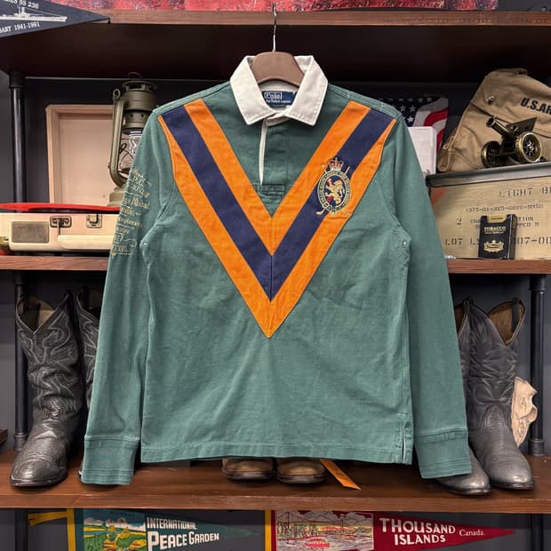 90s 폴로 랄프로렌 골프클럽 자수 빅V패치 헤비코튼 럭비셔츠 N605