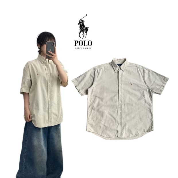 폴로 90s 포니 솔리드 옥스포드 반팔 셔츠