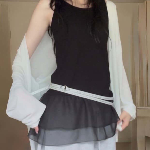 빈티지 쉬폰 시스루 스커트 레이어드 슬리브리스 원피스 상품이미지1
