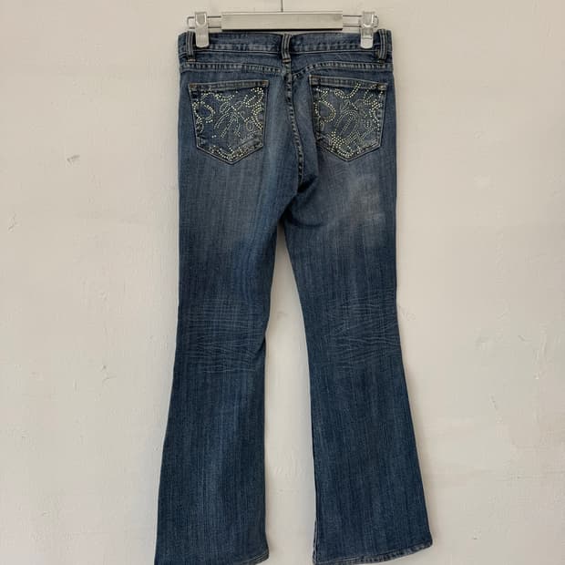 Back cubic pocket bootcut jeans