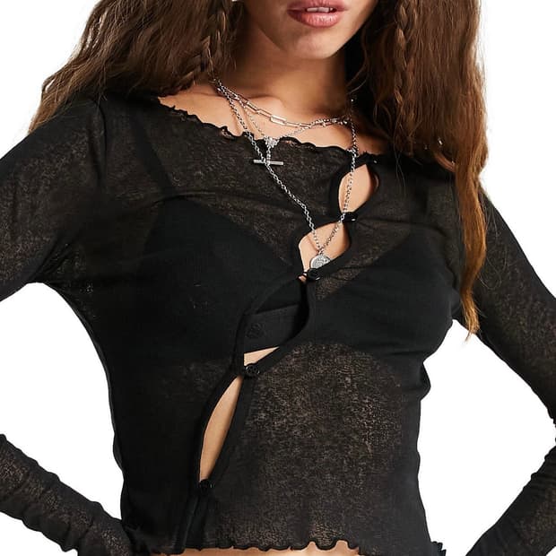 topshop 비대칭 절개 시스루 티셔츠