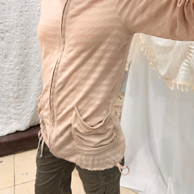 shirring soft hood zip-up