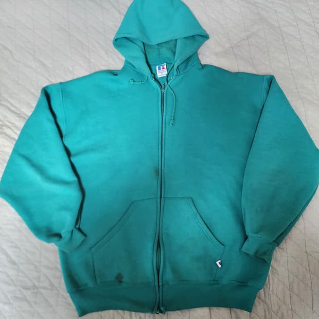 [XL] 90s 러셀 애슬레틱 후드집업 틸그린 ver 더티