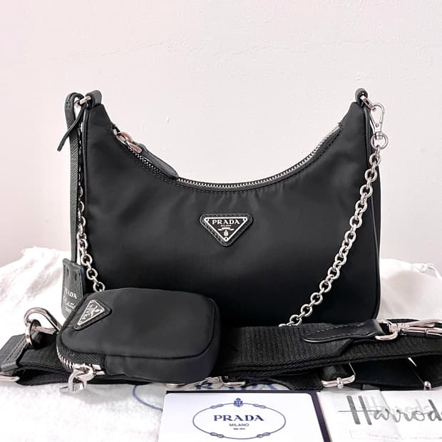 [S급/정품] 프라다 테수토 사피아노 2005 호보백 가방 블랙
