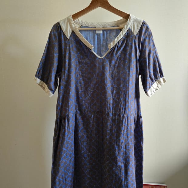 ​[Click pebble] 리넨 배색 거즈면 원피스