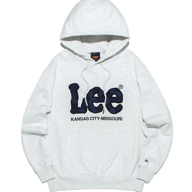 Lee 빅 트위치 데님 아플리케 후드 티셔츠 라이트 그레이 S사이즈
