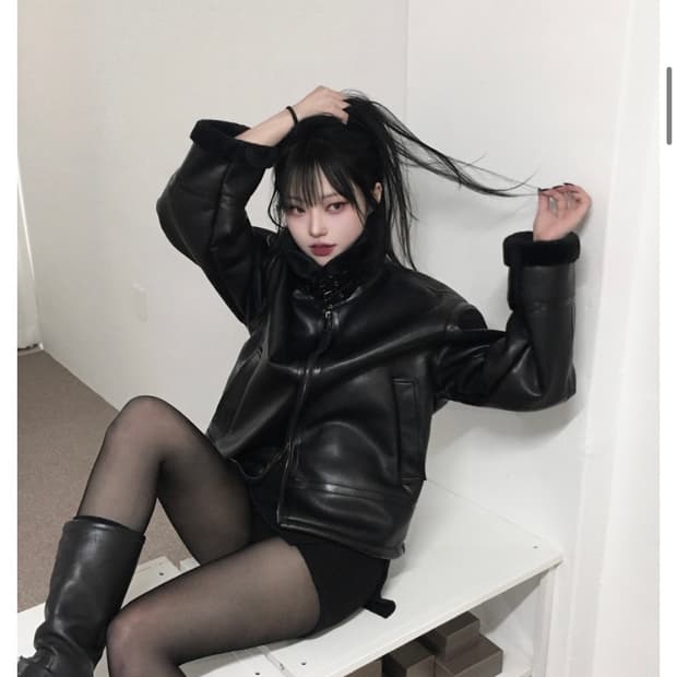 노지연 moso 비건 래더 시어링 블랙 무스탕 새상품