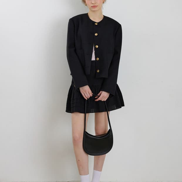 chat de lama 샤드라마 레이스 핀턱 레이어드 블랙 미니 스커트 