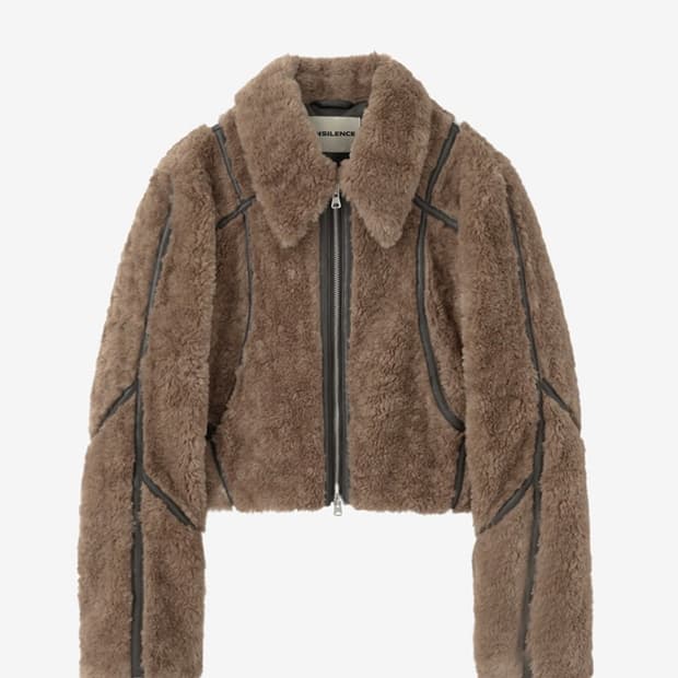 인사일런스 우먼 레더 바인딩 퍼 자켓 BROWN