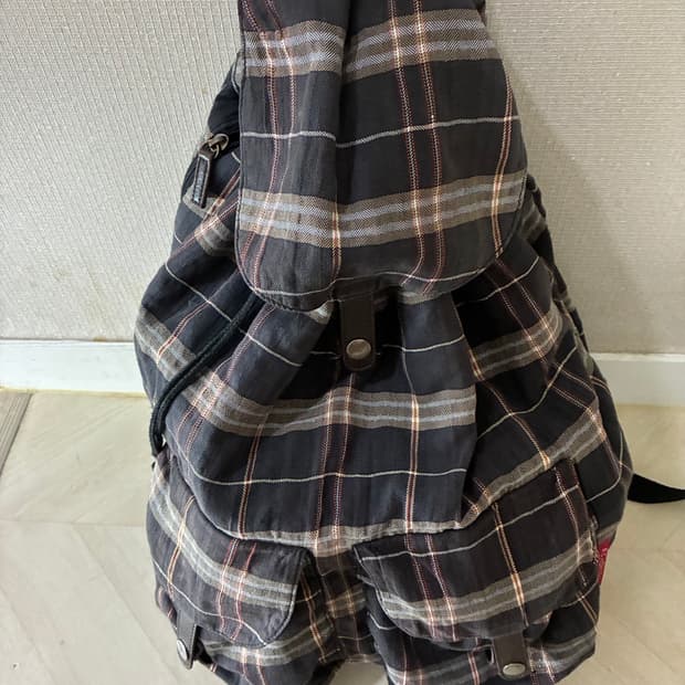 빈티지 체크 패턴 블랙 백팩 보부상백 모리걸룩