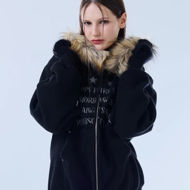 러브이즈트루 퍼 후드집업 블랙