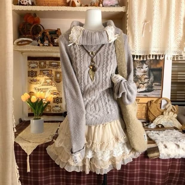 후기O 빈티지 모리걸 랜박 랜덤 박스 아오이유우  니트 가디건 스커트