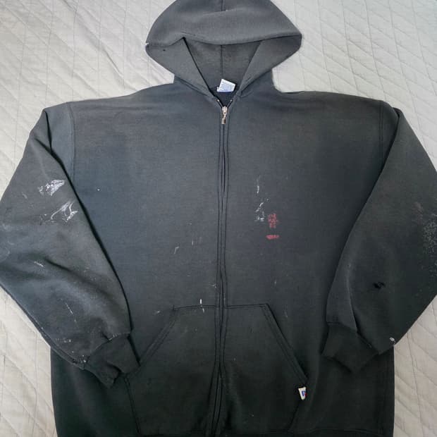 [XXL] 90s USA 빈티지 러셀 애슬레틱 후드집업 블랙 트래쉬드2