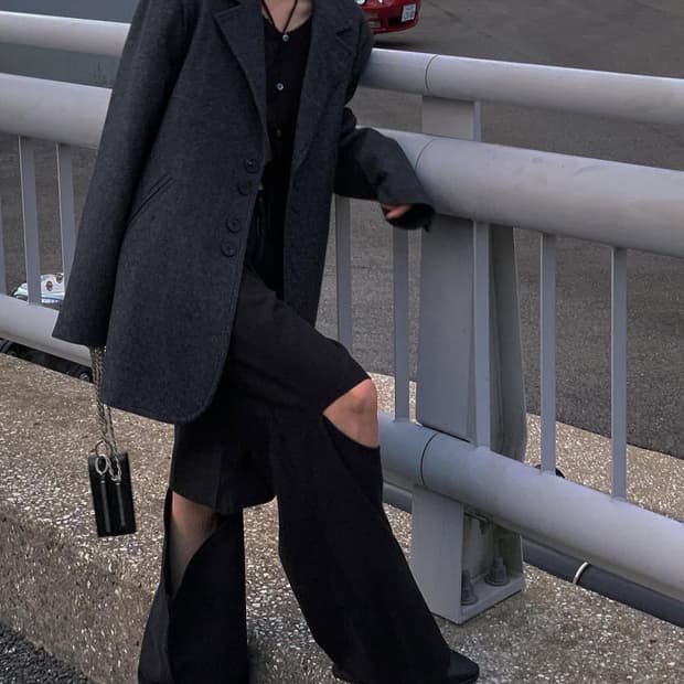 Knee Slit Wide Pants [ Black ]