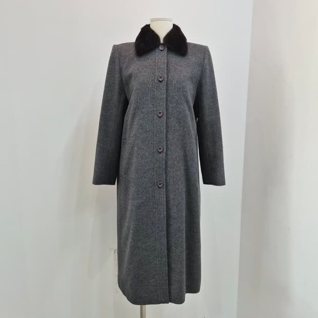 야마키 울 100% 퍼카라 클래식 그레이 롱코트