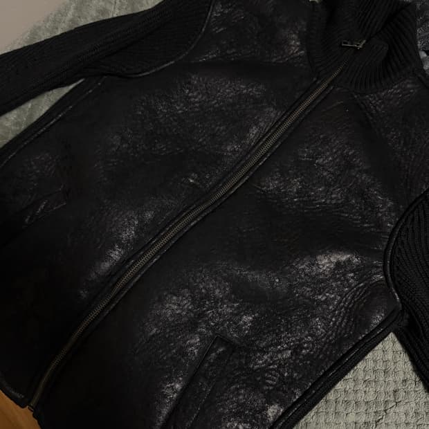 [L]아르마니 익스체인지 레더 니트 집업자켓