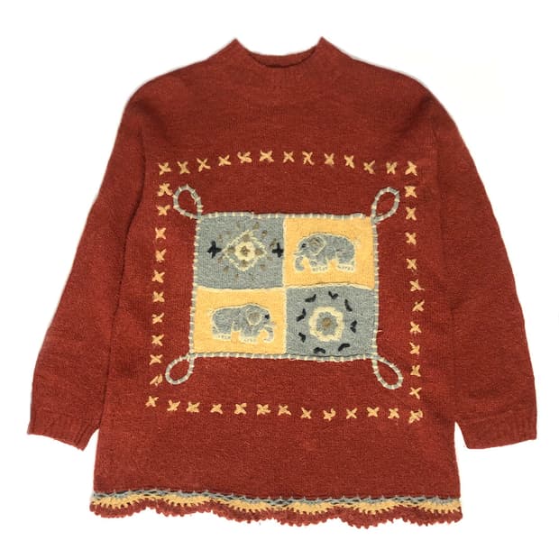 Vintage 코끼리 자수 니트 