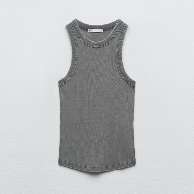 자라 워시드 리브드 티셔츠 탱크탑 나시 그레이 m