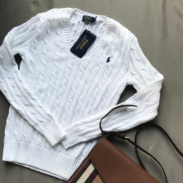 폴로 랄프로렌 브이넥 니트 화이트 S