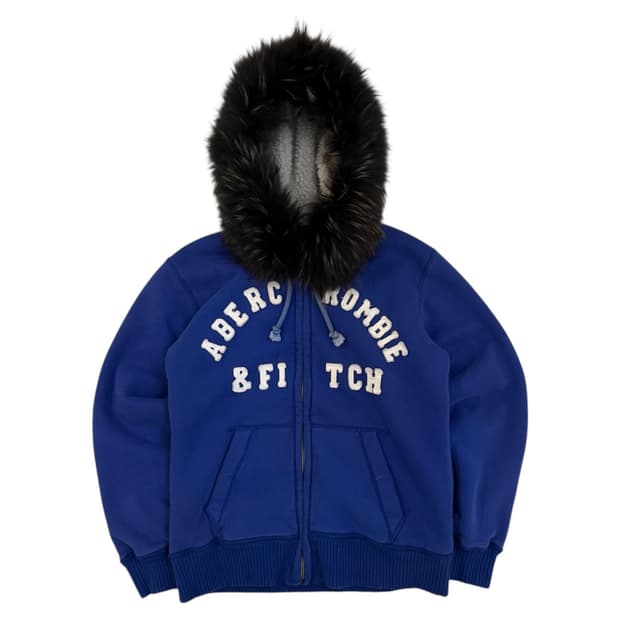 아베크롬비 y2k 울프죠 양털 퍼 후드집업 블루