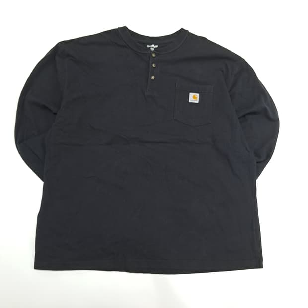 Co774 2XL 칼하트 블랙 포켓 헨리넥 긴팔 티셔츠