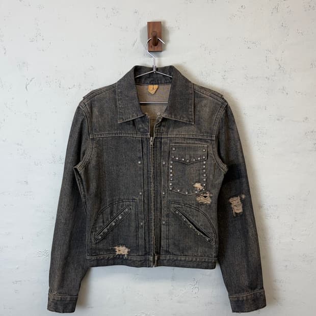 JPN 빈티지 레터링 큐빅 집업 데님 자켓